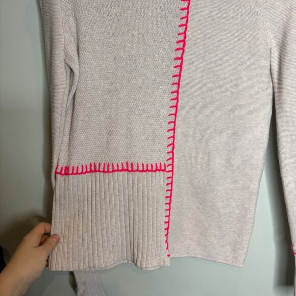 Lisa Todd Cotton Asymmetric Pink Stitched Sweater - Picture 4 of 10